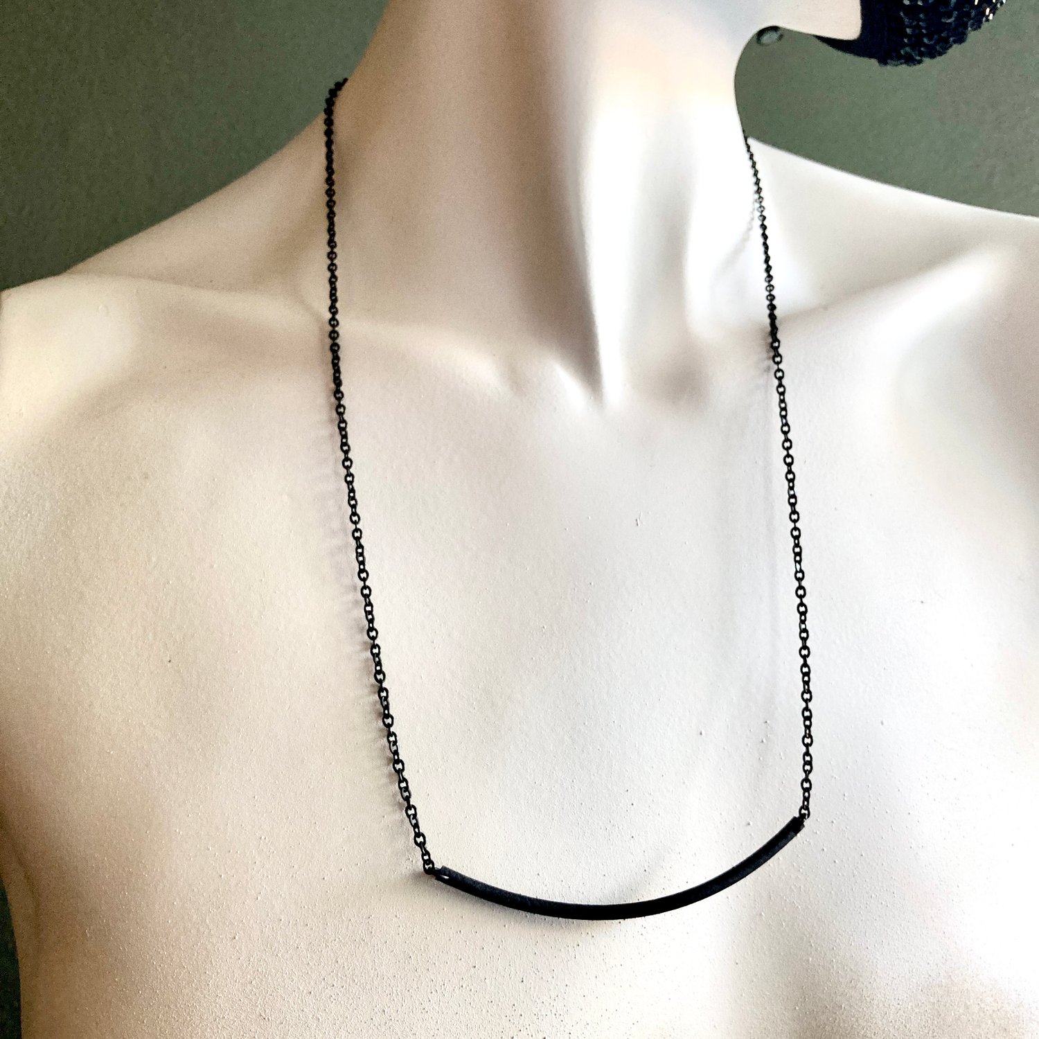 Image of 26.5" Black Stainless & Rubber Convertible Necklace/Mask Chain w/Gunmetal Ball Magnet 