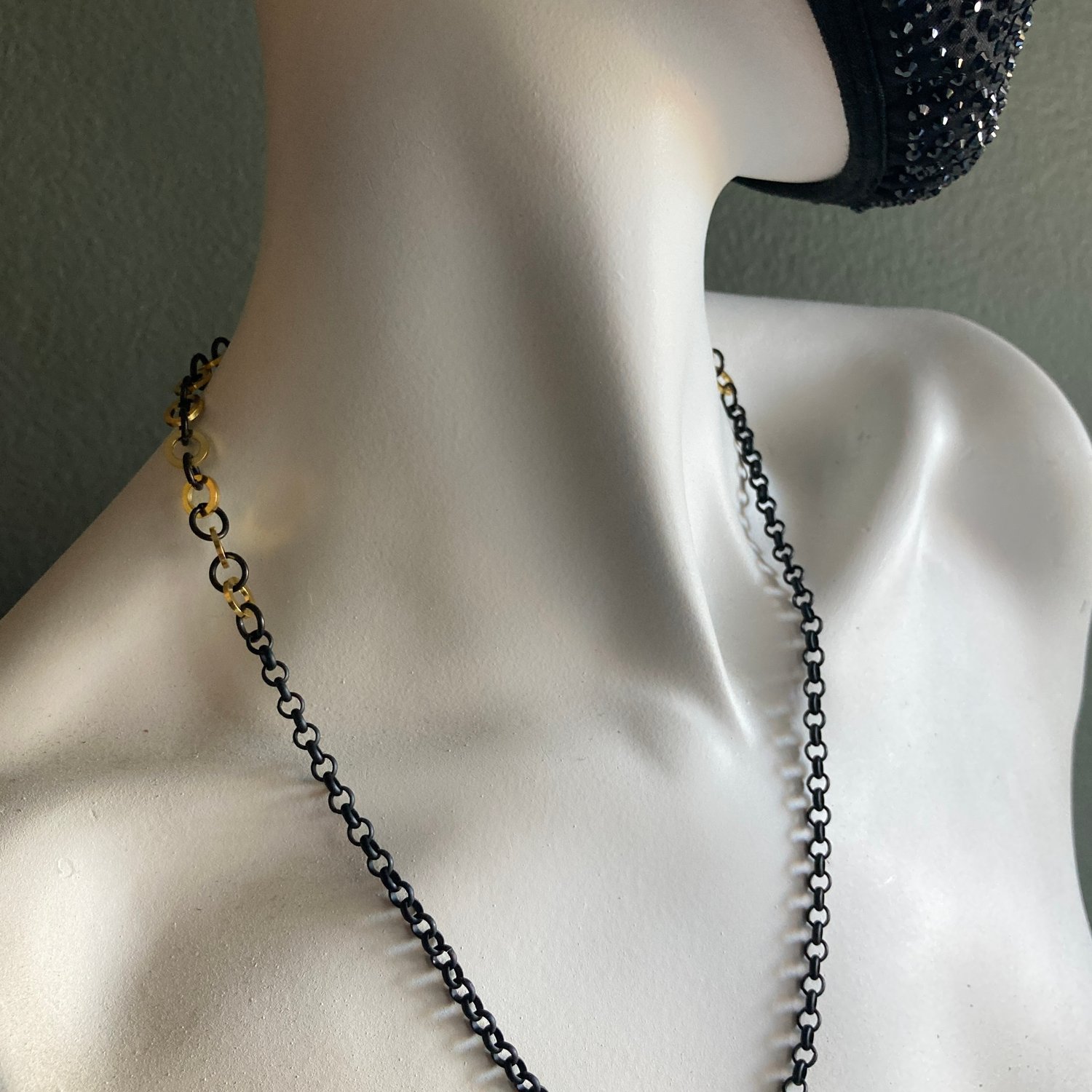 Image of  21.5" Matte Black & Gold Convertible Necklace/Mask Chain with Matte Black Ball Magnet Clasp
