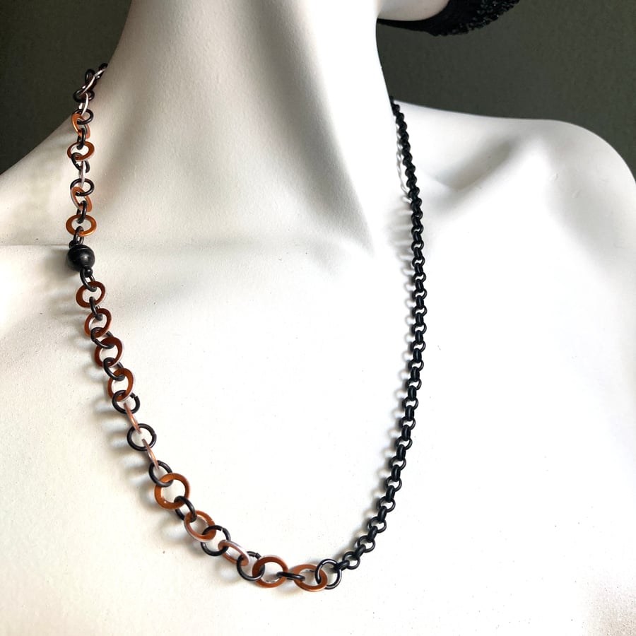 Image of 22" Matte Black & Orange Convertible Necklace/Mask Chain with Matte Black Ball Magnet Clasp