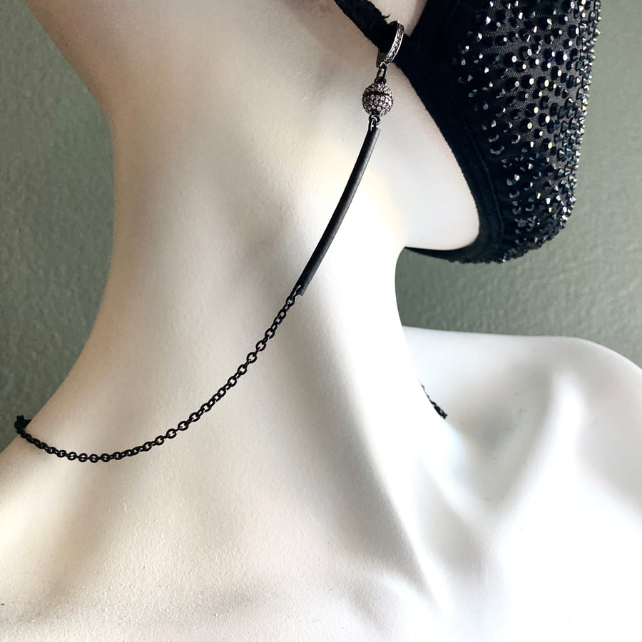 Image of 18" or 21" Black Stainless Steel & Rubber Pavé Convertible Necklace/Mask Chain #5