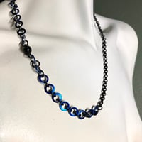 Image 1 of 22" Matte Black & Blue Convertible Necklace/Eyeglass Chain with Matte Black Ball Magnet Clasp