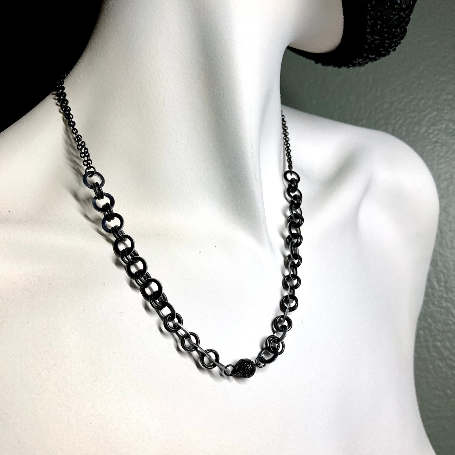 Image of 18.5" All Black Stainless & Aluminum Convertible Chain with Black Pavé Clasp