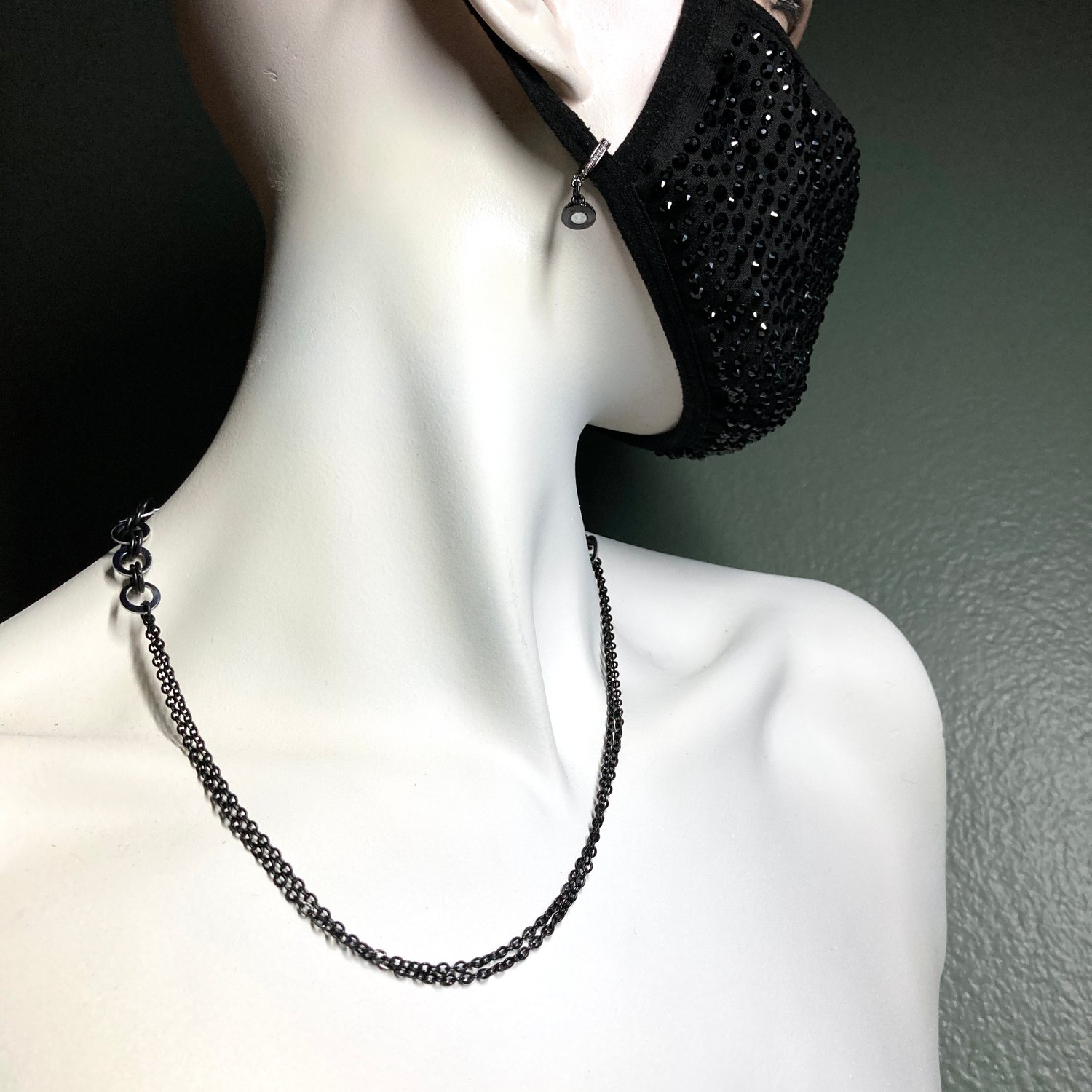 Image of 18.5" All Black Stainless & Aluminum Convertible Chain with Black Pavé Clasp