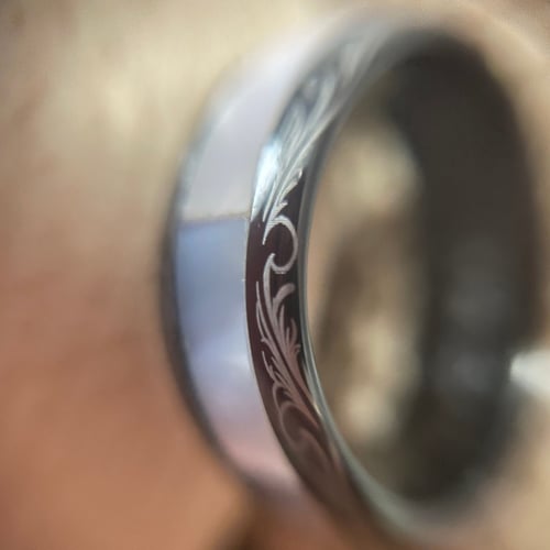 Image of To the Coast: Geraskier Rings || The Witcher Inspired Black Tungsten Carbide White Seashell Inlay