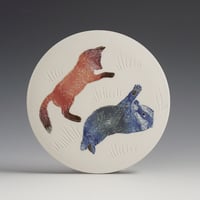 Image 1 of Fox & badger cub ceramic wall hanging