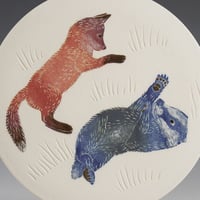 Image 2 of Fox & badger cub ceramic wall hanging