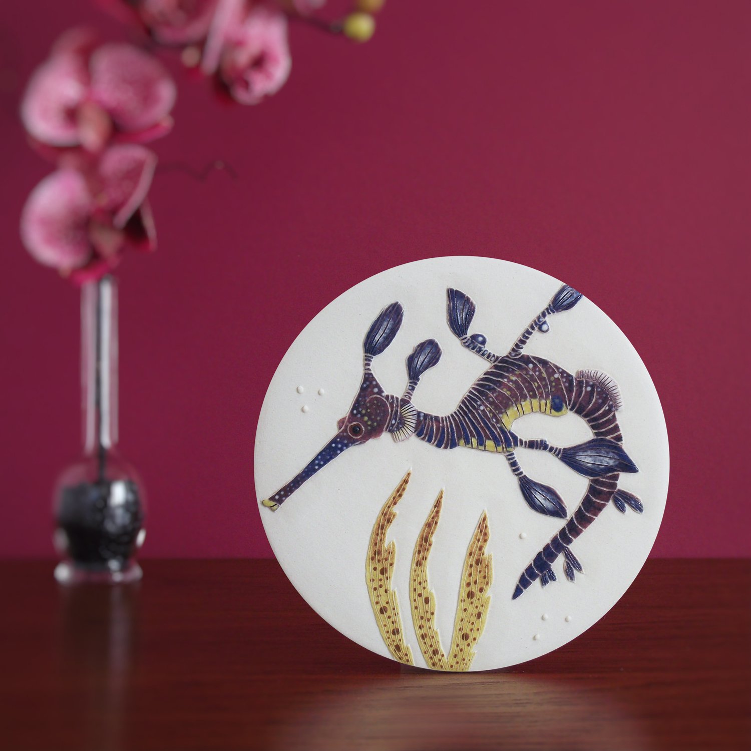 Image of Weedy Sea dragon carved ceramic wall hanging