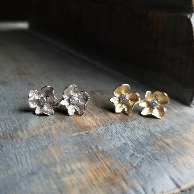 Perfect Pansy Stud Earrings (Silver + Gold)