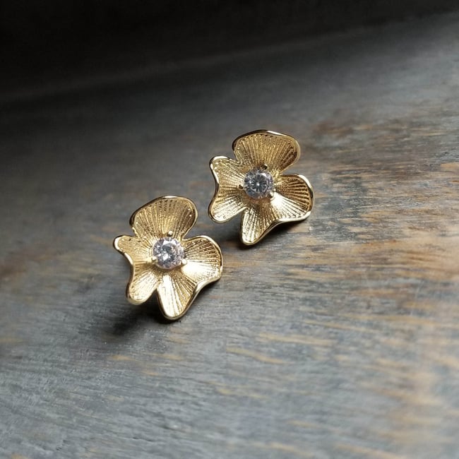 Perfect Pansy Stud Earrings (Silver + Gold)