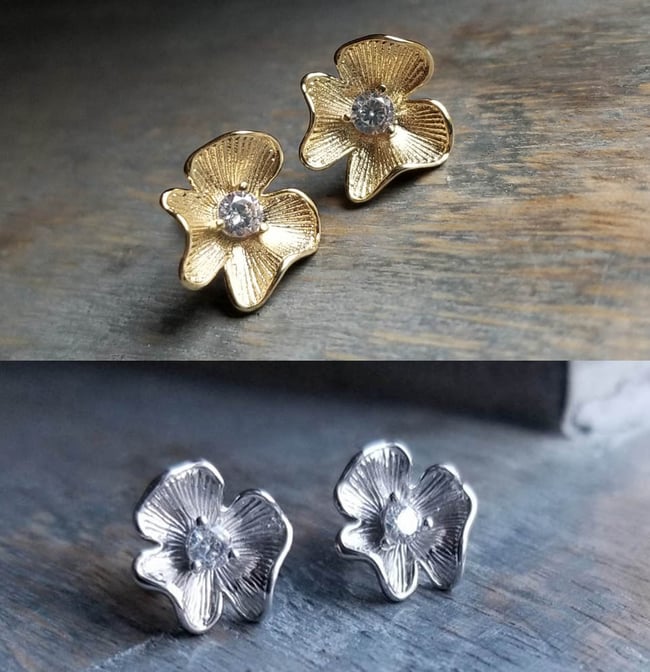 Perfect Pansy Stud Earrings (Silver + Gold)