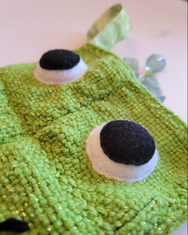 Image of Dice Guardian, Handmade Green Frog Monster Bag