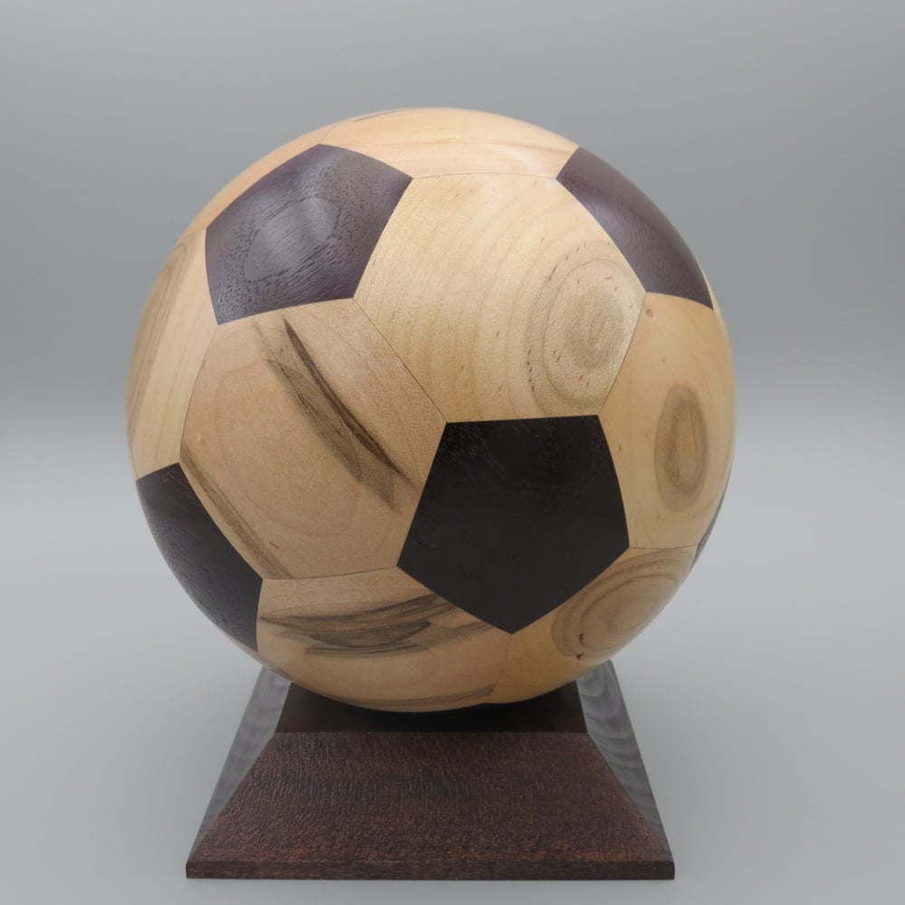 Image of Wood Soccer Ball Soft Maple and Roasted Walnut, High Variability, Semi-Gloss Varnish Finish