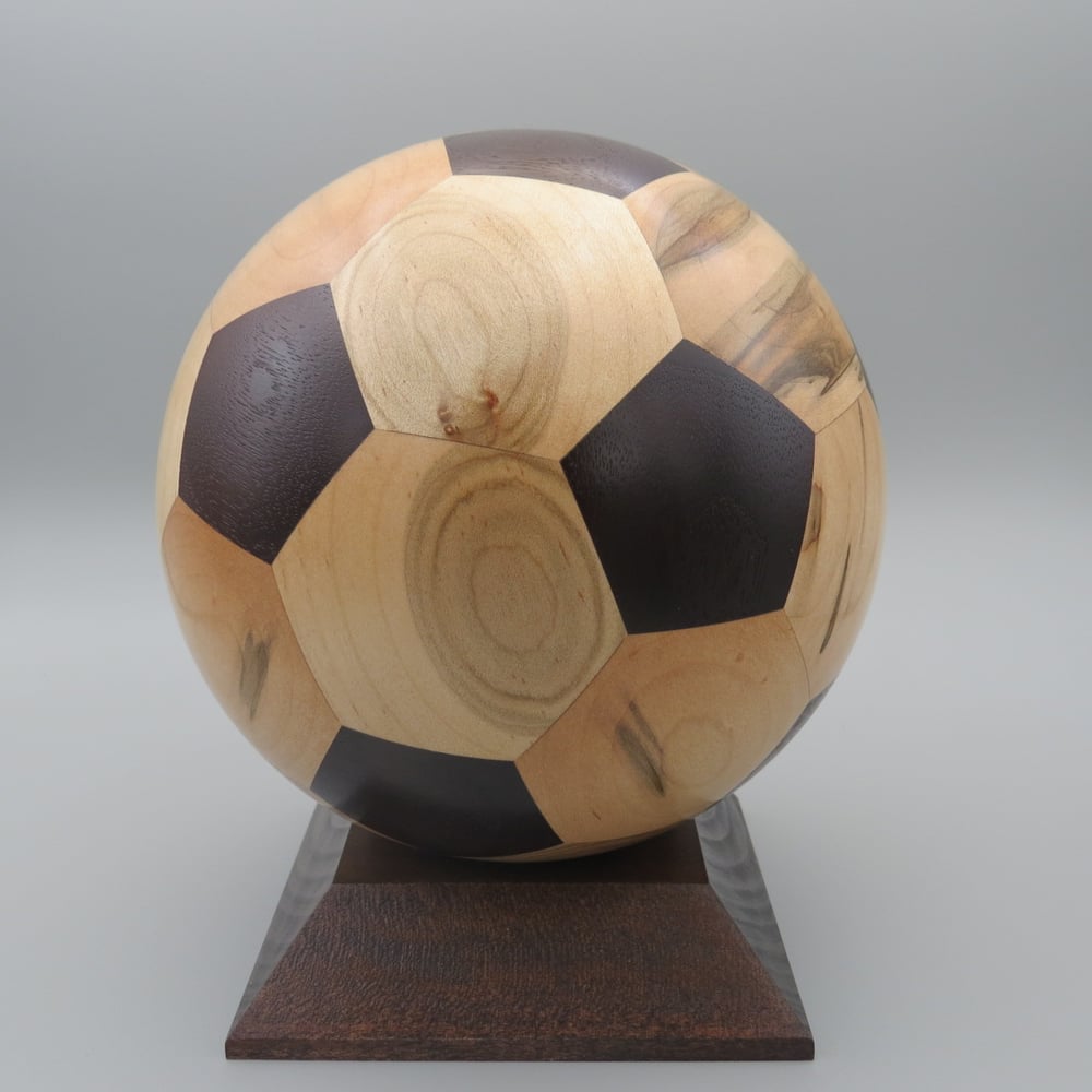 Image of Wood Soccer Ball Soft Maple and Roasted Walnut, High Variability, Semi-Gloss Varnish Finish
