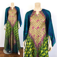 Image 1 of Vintage Adini Style Patchwork Silk Scarf Bias Caftan Dress