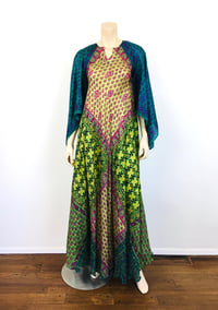 Image 2 of Vintage Adini Style Patchwork Silk Scarf Bias Caftan Dress