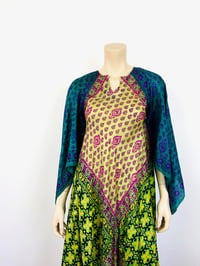 Image 3 of Vintage Adini Style Patchwork Silk Scarf Bias Caftan Dress