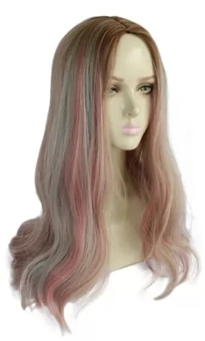 Image of Princess Audrey Blonde Wig w Pink & Blue highlights