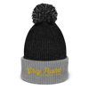 Grey Pastel "Signature" Embroidered Pom Beanie