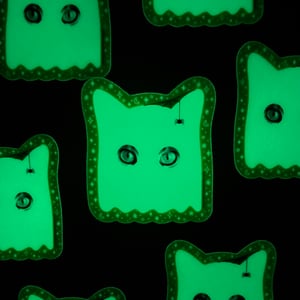 Image of ghost cat glow-in-the-dark sticker - spooky kitty decal - glow in the dark sticker for laptops, wate