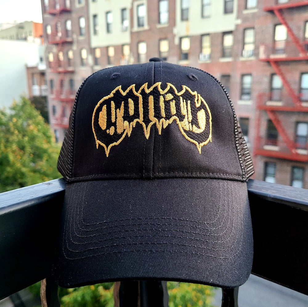 Image of Black Trucker Snapback w/ Gold Embroidery 