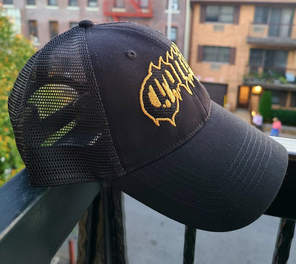 Image of Black Trucker Snapback w/ Gold Embroidery 
