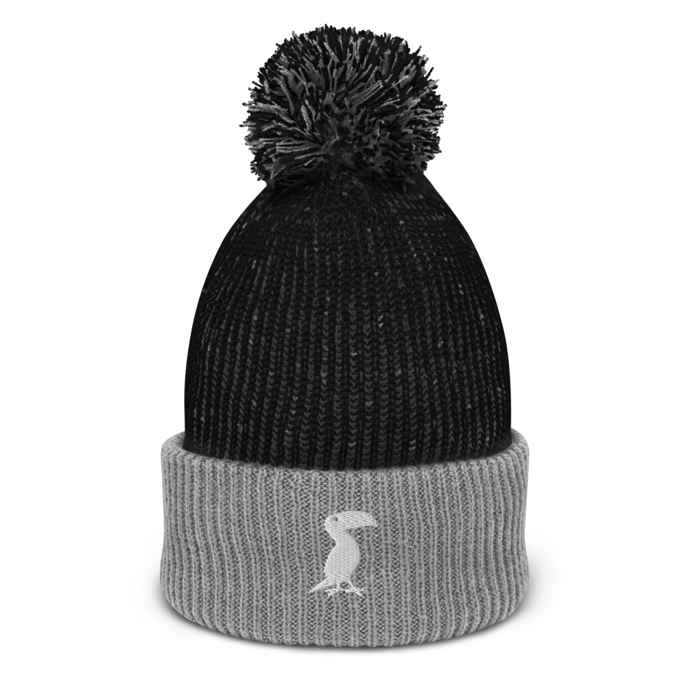 Grey Pastel "Classic" Embroidered Pom Beanie