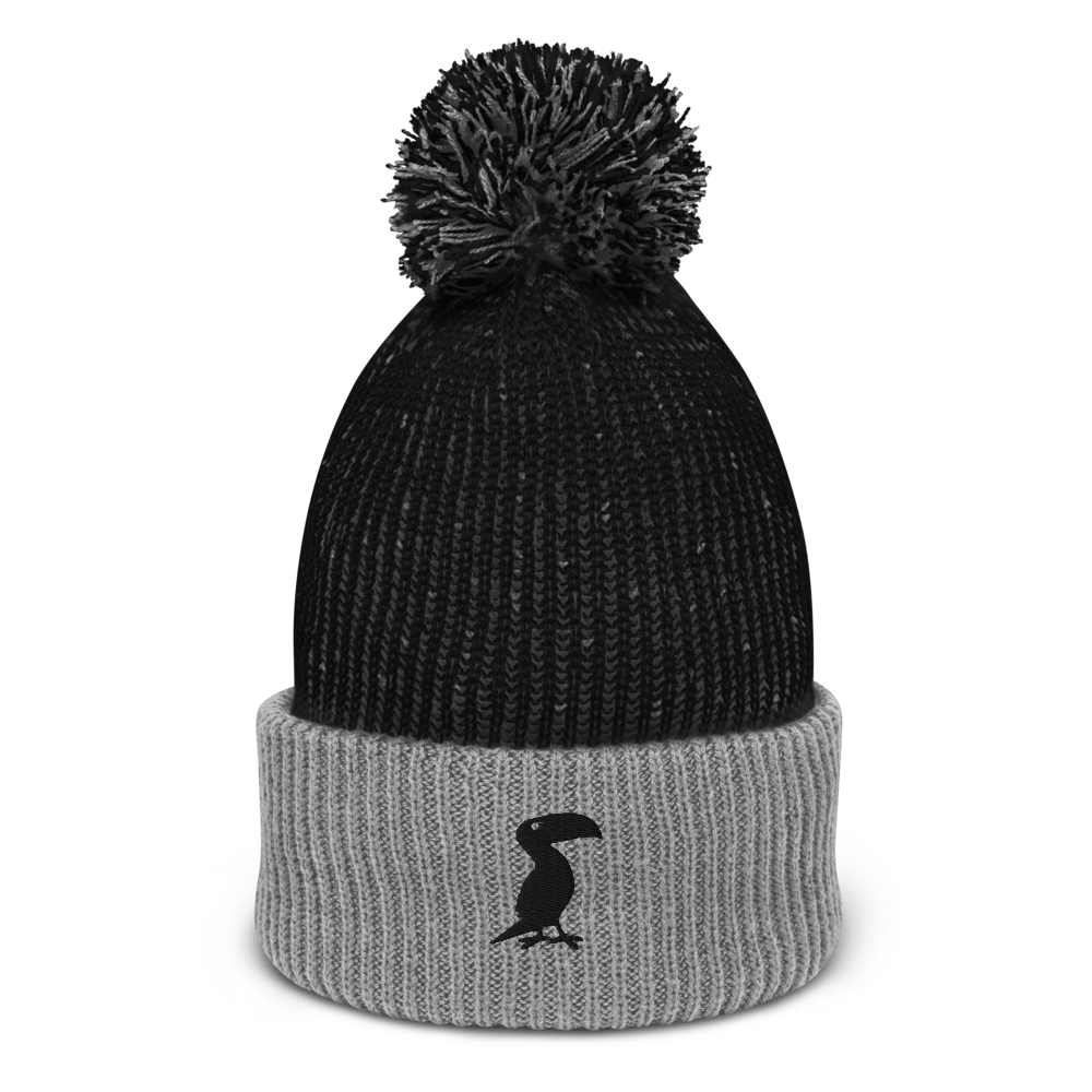 Grey Pastel "Classic" Embroidered Pom Beanie