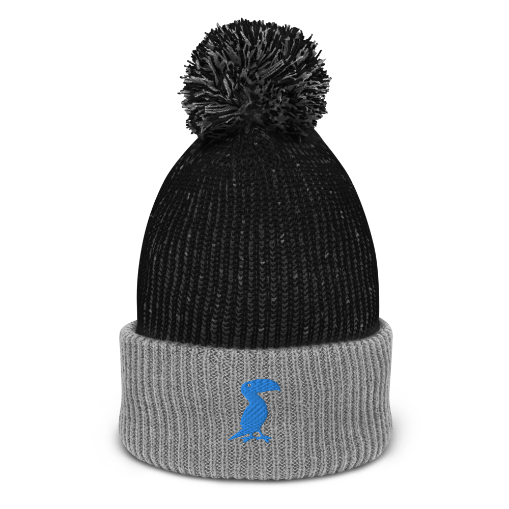 Grey Pastel "Classic" Embroidered Pom Beanie