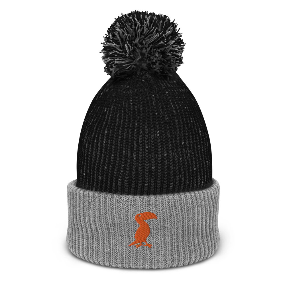 Grey Pastel "Classic" Embroidered Pom Beanie