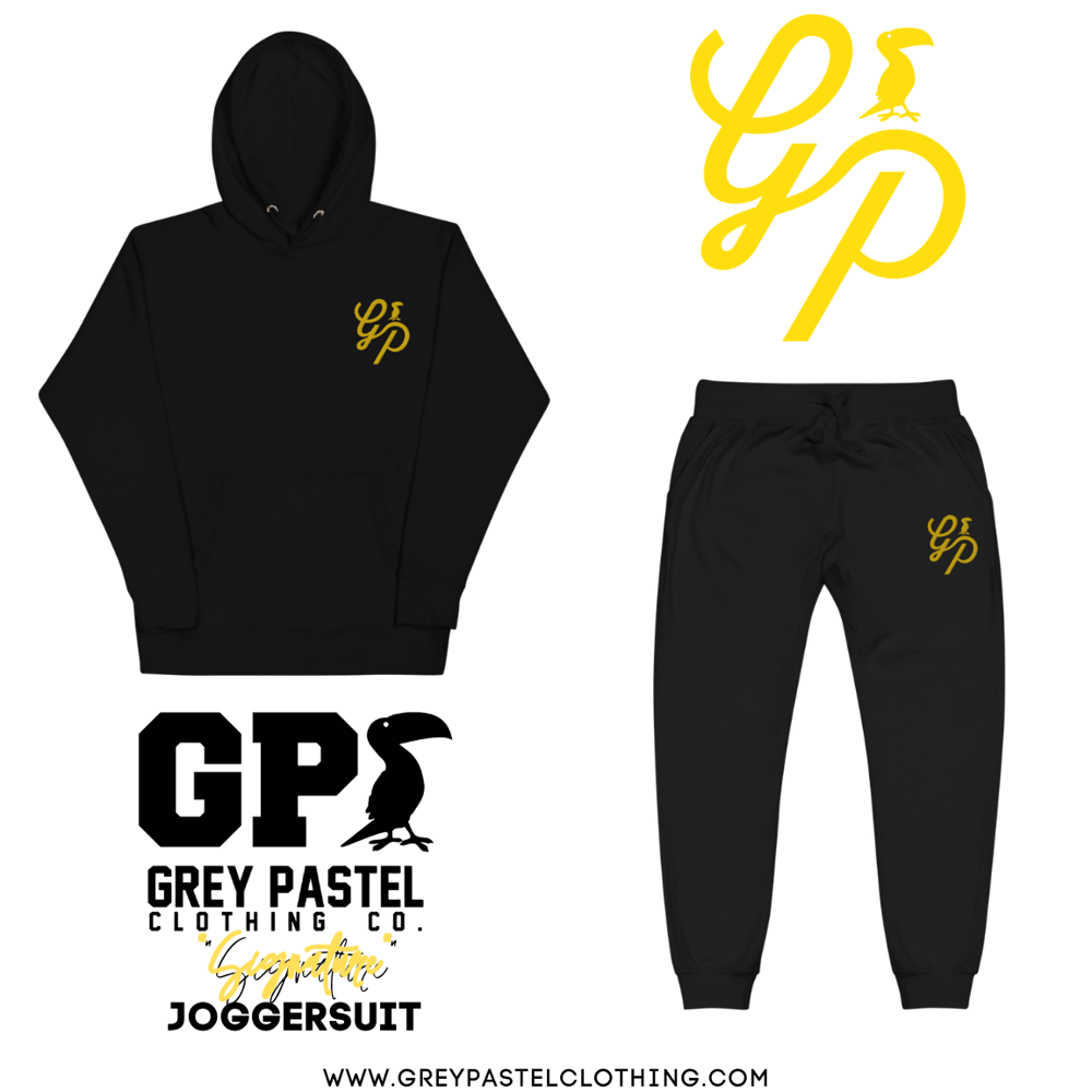 Grey Pastel "Signature" Embroidered Black Joggersuit 