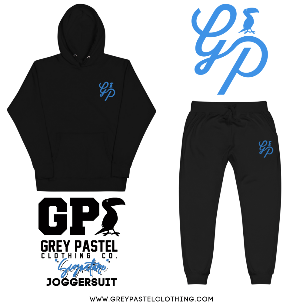 Grey Pastel "Signature" Embroidered Black Joggersuit