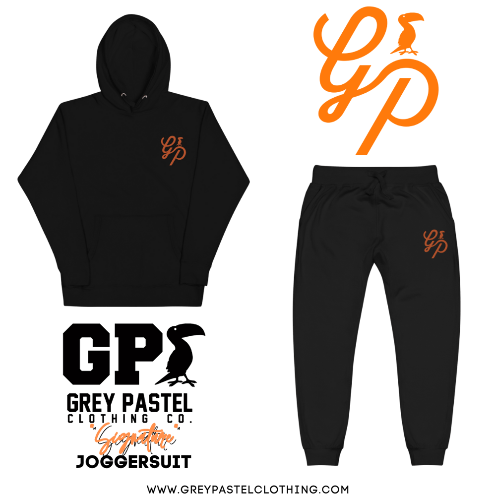 Grey Pastel "Signature" Embroidered Black Joggersuit