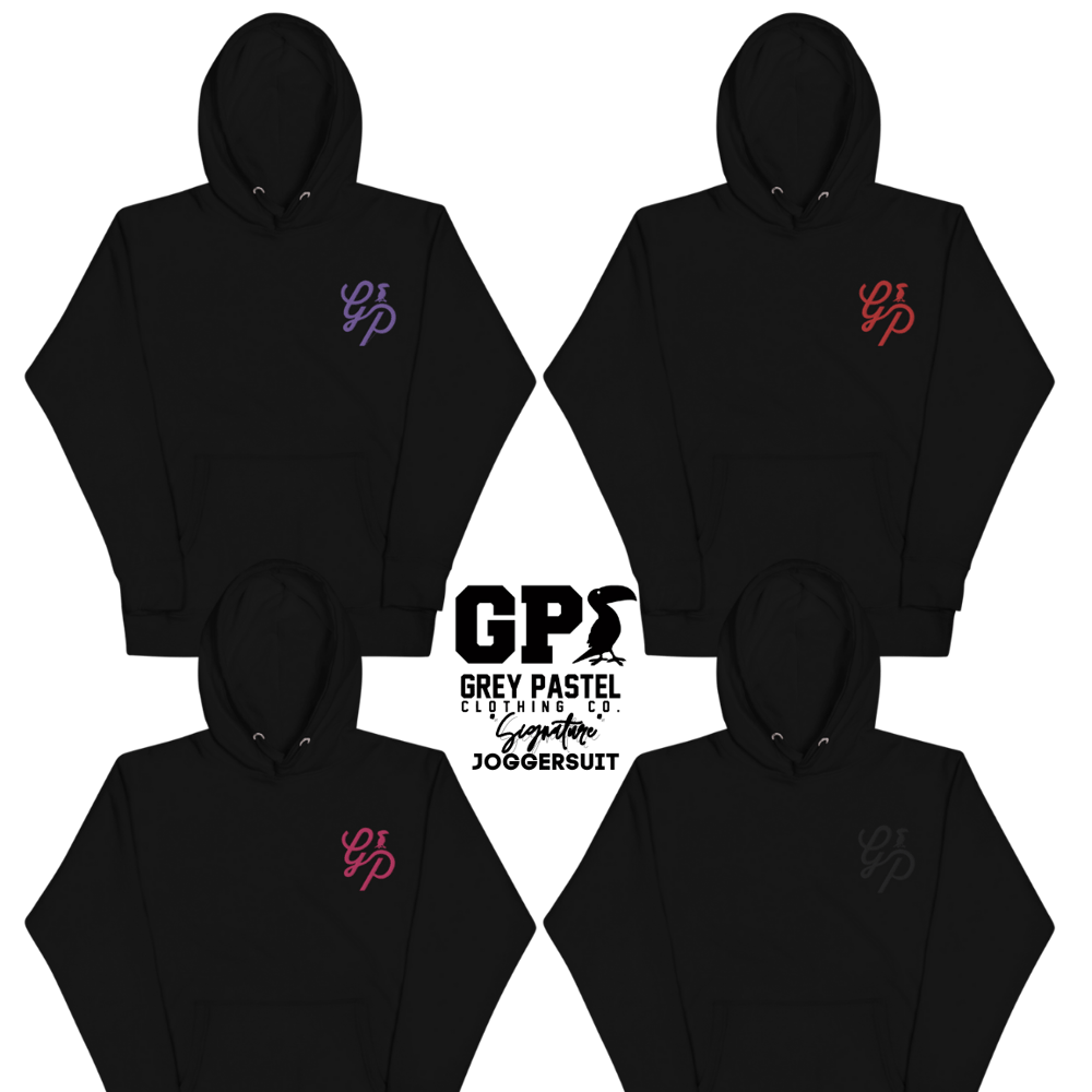 Grey Pastel "Signature" Embroidered Black Joggersuit 
