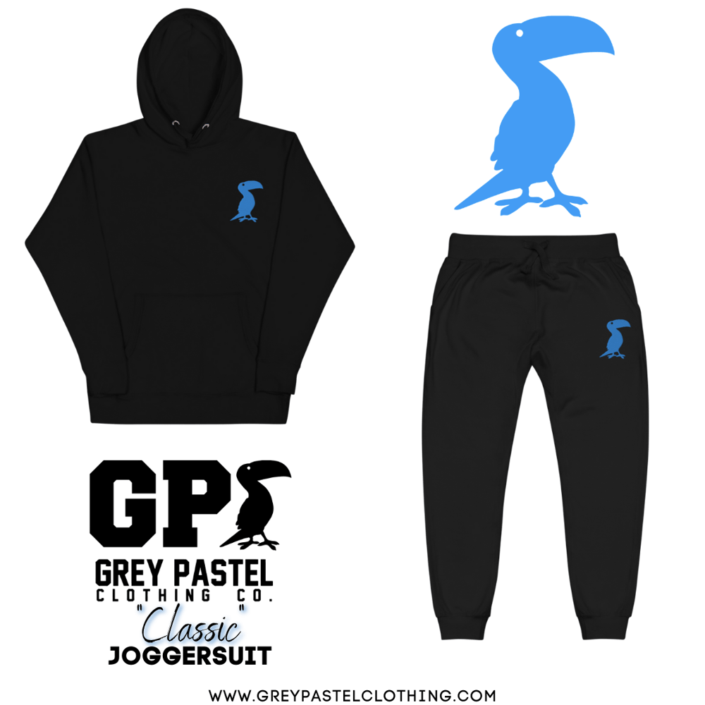 Grey Pastel "Classic" Embroidered Black Joggersuit 