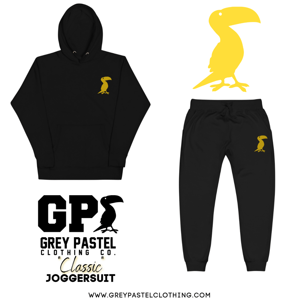 Grey Pastel "Classic" Embroidered Black Joggersuit 