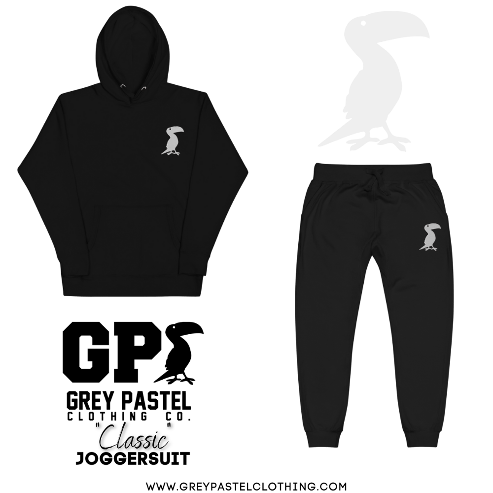 Grey Pastel "Classic" Embroidered Black Joggersuit 