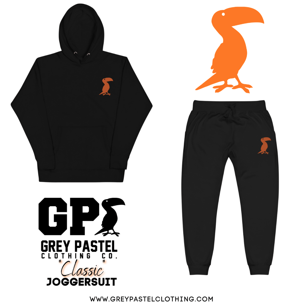 Grey Pastel "Classic" Embroidered Black Joggersuit 