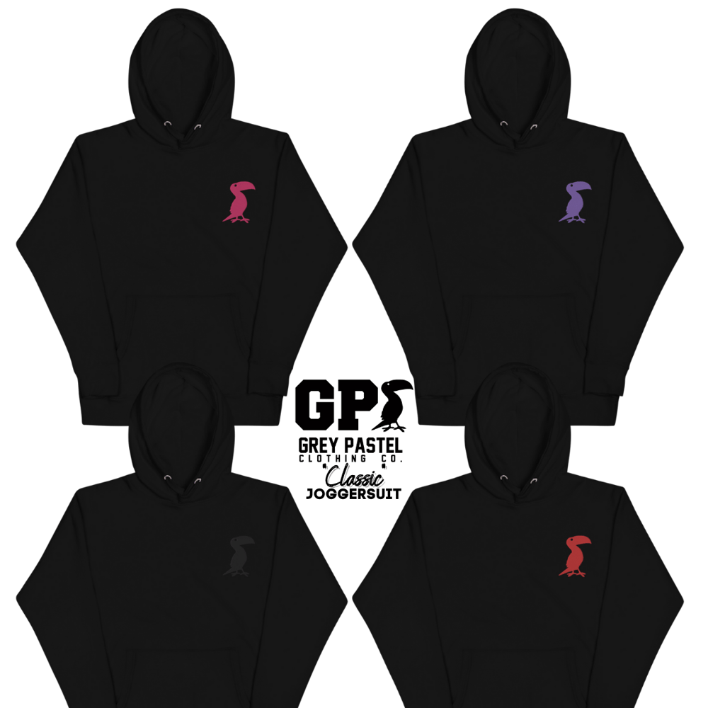 Grey Pastel "Classic" Embroidered Black Joggersuit 
