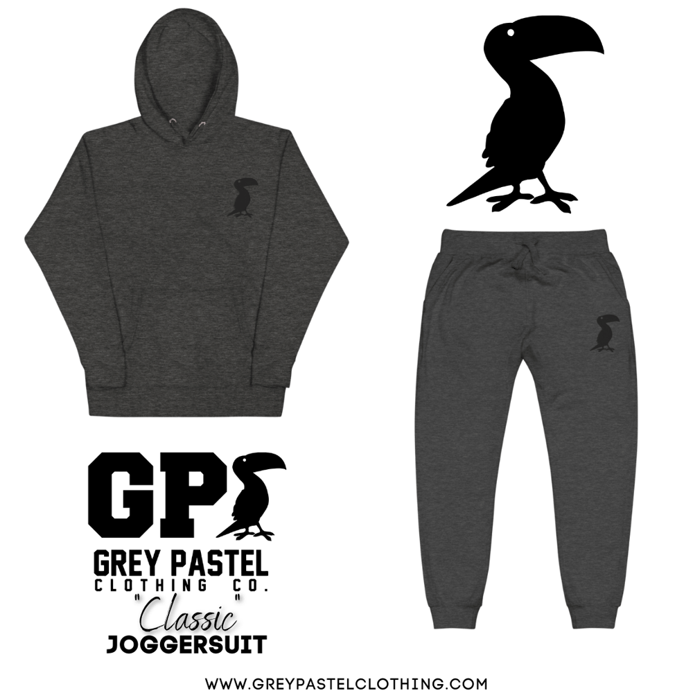 Grey Pastel "Classic" Embroidered Dark Grey Heather Joggersuit