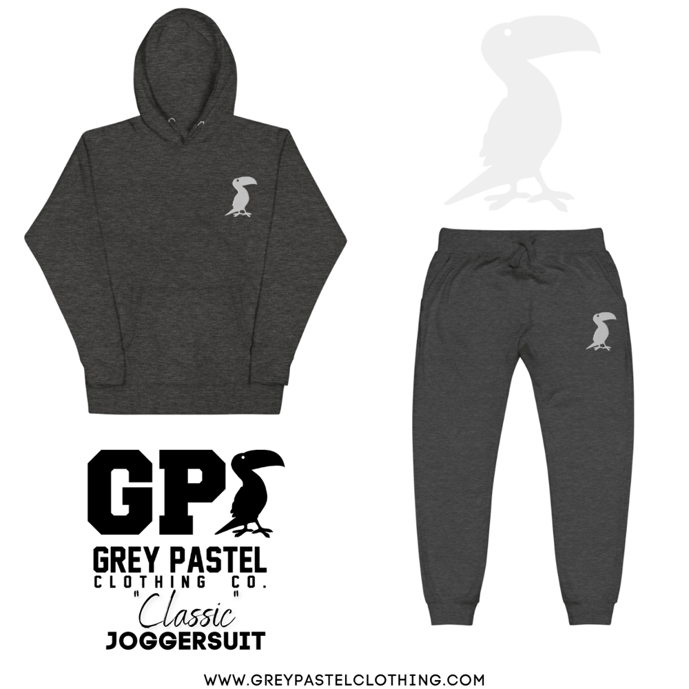 Grey Pastel "Classic" Embroidered Dark Grey Heather Joggersuit