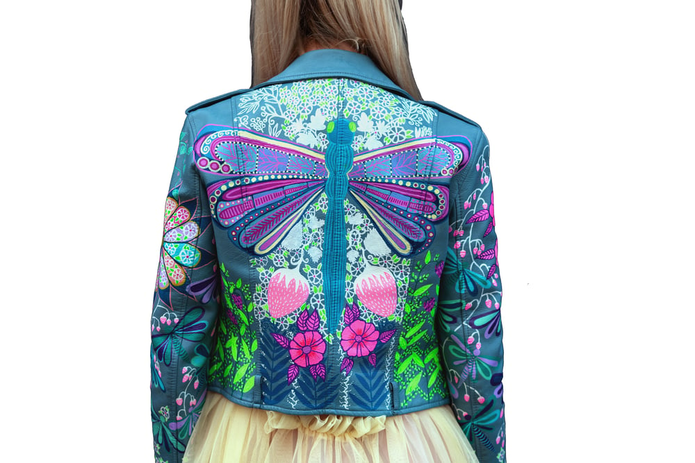 Image of Bespoke Hand Painted Vegan Leather Jacket Size S