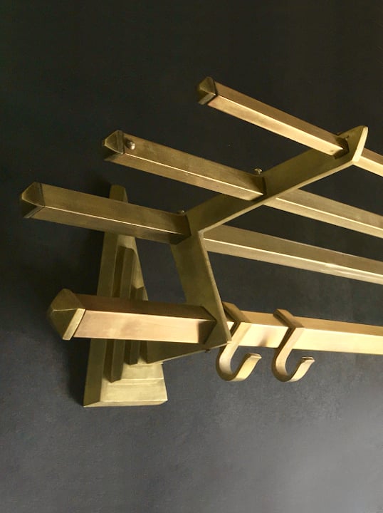 Art Deco Brass Coat Rack with Hat Shelf Matt Mitchell