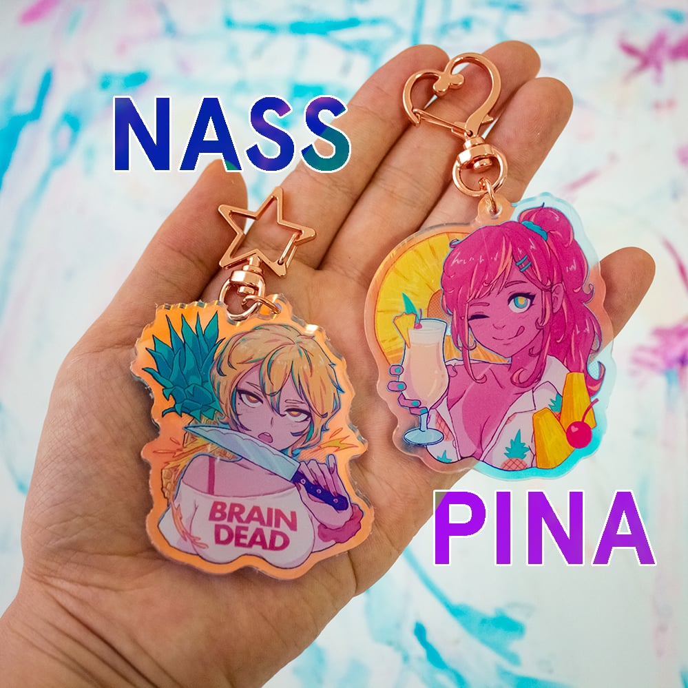2.5" Pineapple Girls Rainbow Acrylic keychains 