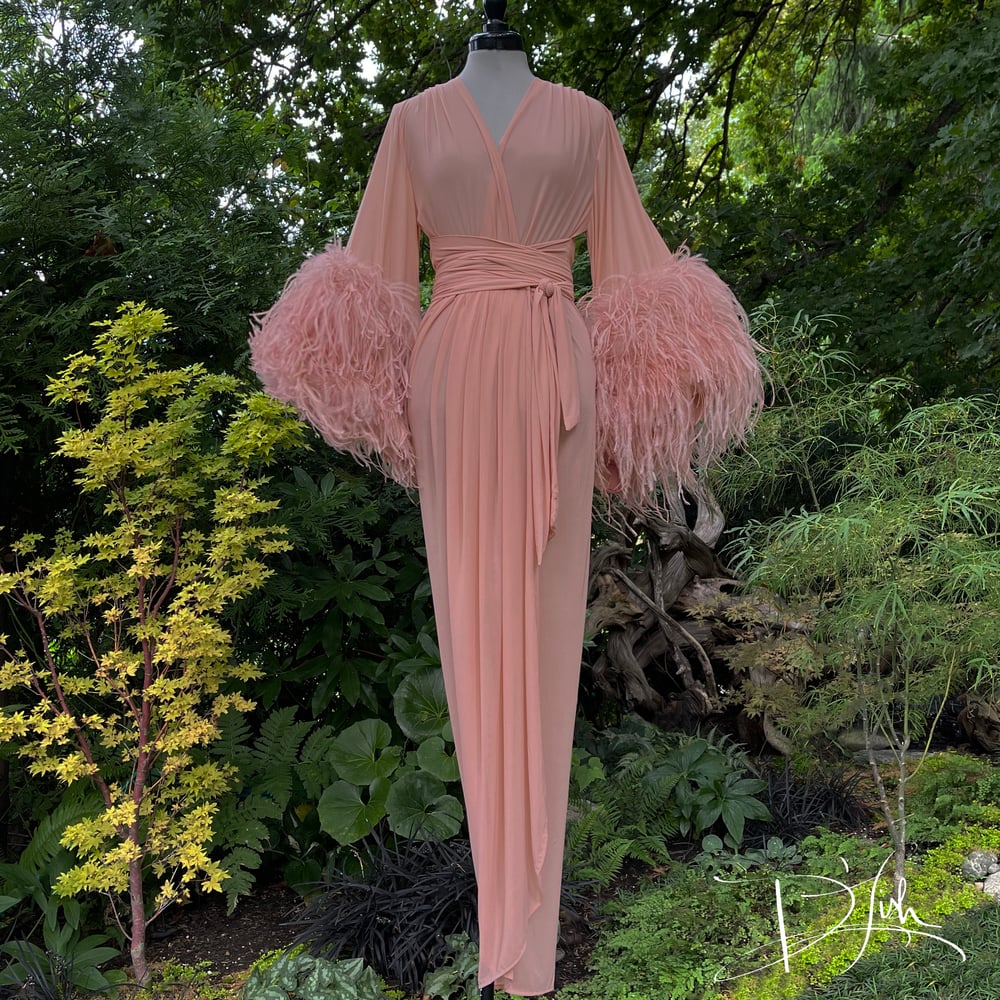 Image of "Whisper" Sheer Selene Ostrich Dressing Gown 10% OFF DISCOUNT CODE: FEMMEFATALE