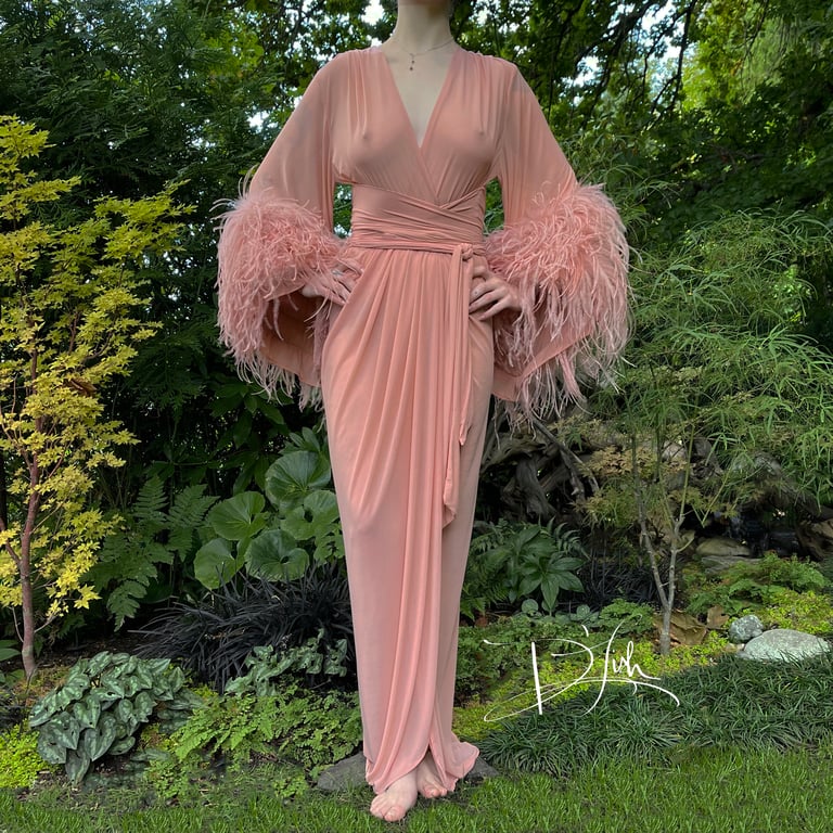 "Whisper" Sheer Selene Ostrich Dressing Gown Image 2