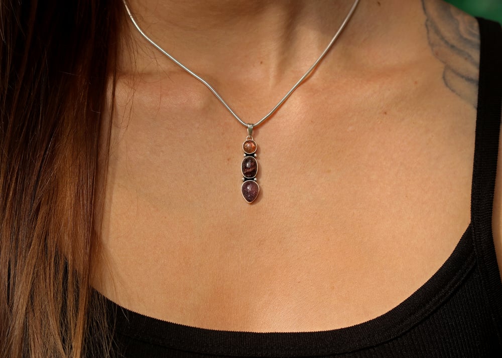 Tourmaline and Oregon Sunstone Sterling Silver Necklace