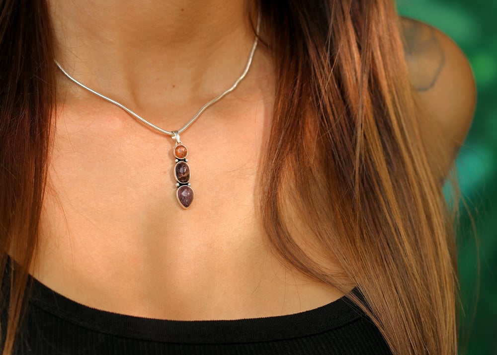 Tourmaline and Oregon Sunstone Sterling Silver Necklace