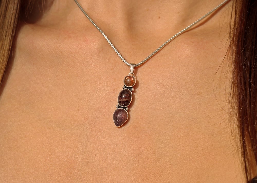 Tourmaline and Oregon Sunstone Sterling Silver Necklace