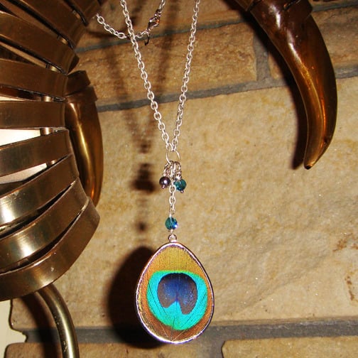 Image of Peacock Feather Necklace