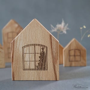 Image of Wooden Christmas village - elegant miniature wooden houses, hygge home decor - beech, set of 5